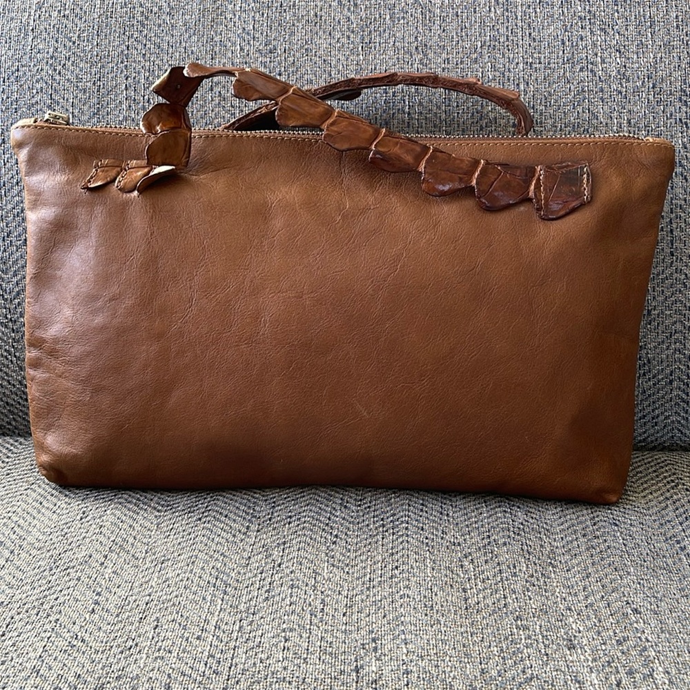Kulu Cowhide Brown Bovine Leather crocodile double Handle Straps  Bag